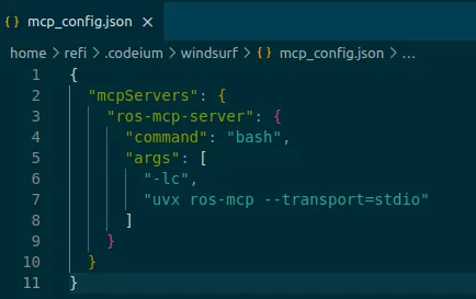 이미지: Windsurf MCP Server 설정 파일 화면